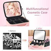 Bolsa de Viaje de Cuero Ecológica Personalizada MoonlitGlow, con Cierre de Cremallera, Impermeable, con Gancho para Colgar, Gran Capacidad, para Maquillaje y Cosméticos