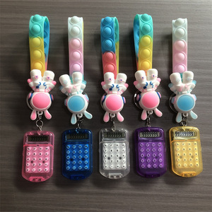 Mini Calculator Silicone Keychain Pendant With Pop It Bunny Design Portable Student Gift Colorful Assorted Styles - Product Image 1