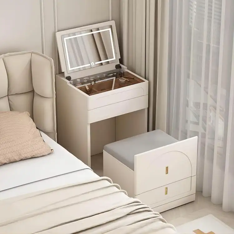 Custom Design moderno camera da letto mobili dalla fabbrica originale MDF in legno bianco Dressing Vanity tavolo con luce Led specchio per il trucco