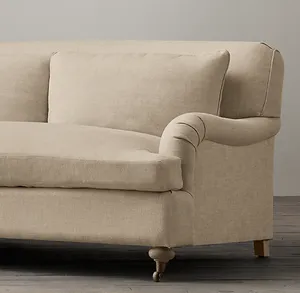 Nueva llegada casa muebles de estilo americano tela cómoda habitación clásico rollo brazo tres-asiento cojín sofá