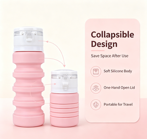 Bouteille d'eau pliable en silicone de 400 ml, anti-fuite, pour sports de plein air, avec paille, pour boire directement, réutilisable, sûre, pour adultes, logo personnalisé - Product Image 2