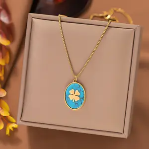 Nieuwe Vintage Dames 18K Vergulde Turquoise Stenen Duif Van Vrede Sieraden Ketting Roestvrij Staal Bloem Ster Hanger