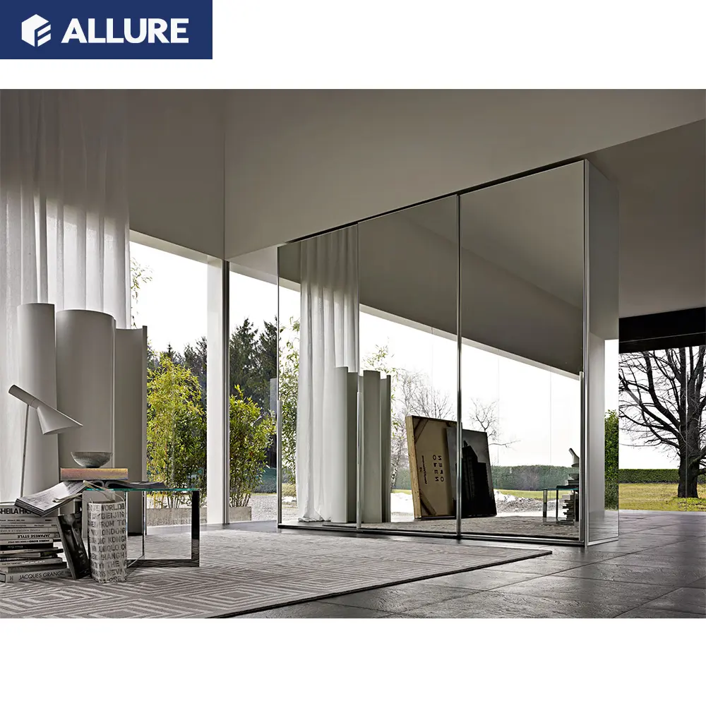 Allure taiwan big luxury mirrored silver all mirror doors bedroom wardrobe furniture with mirror