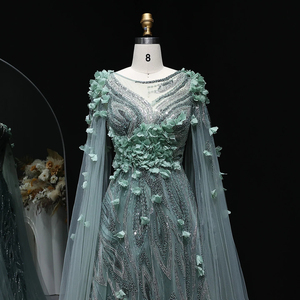 Jancember LSZ060 Design spécial Sage Green Wedding Party Gowns Robe arabe avec Cape Sleeve - Product Image 3