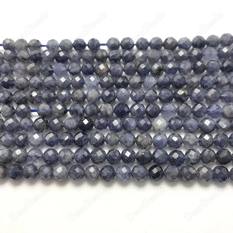 Miçangas de iolite para fazer jóias, pedra redonda facetada natural de 6mm