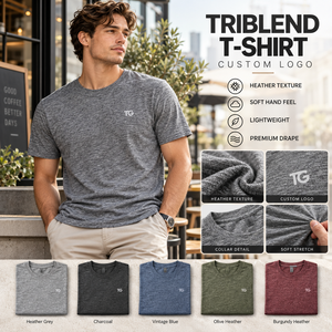 Camiseta Triblend 50% Poliéster 25% Algodón 25% Rayón, Logotipo Personalizado, Manga Corta, Corte Regular, Marca Privada, Fabricante OEM ODM - Product Image 1