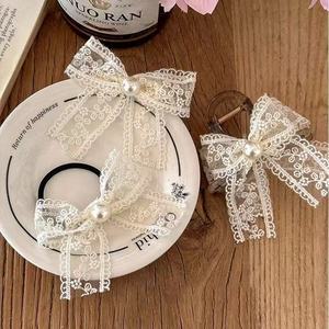 Ensemble d'accessoires pour cheveux avec nœud en dentelle, pinces à cheveux en perles, style coréen frais, pinces à cheveux de taille moyenne pour femmes - Product Image 2