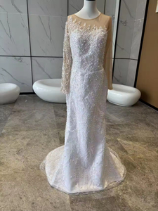 2025 vestido <span class=keywords><strong>de</strong></span> novia con cuentas desmontable <span class=keywords><strong>Civil</strong></span> sirena/trompeta estilo volantes bordado capilla encaje plisado lavado a mano/limpieza en seco/hierro - Product Image 3