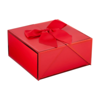 Boîte cadeau carrée en aluminium réutilisable et écologique avec fermeture magnétique, nœud rouge, 8" x 8" x 4", gaufrée, pour la Saint-Valentin