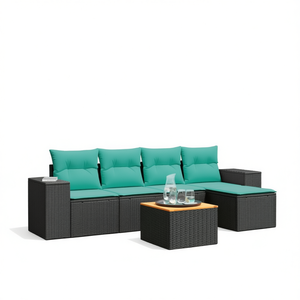 Ensemble de canapés de patio en polyrotin noir moderne avec coussins, mobilier d'extérieur, 6 places, design contemporain - Product Image 1