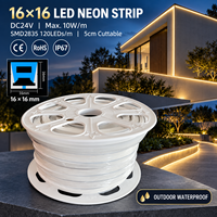 Ruban néon carré de 16 mm, DC24V, IP67, étanche, en silicone, pour la décoration extérieure des bâtiments