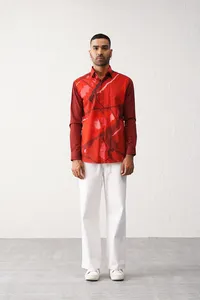 Chemises d'été décontractées pour hommes 100 % coton à motif uni, manches longues, col boutonné, séchage rapide, respirantes, tissées, service OEM - Product Image 3
