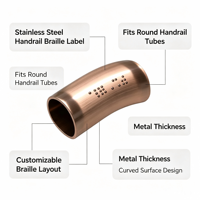 Marchepied en acier inoxydable 304 avec étiquette tactile en braille, taille personnalisée, tubes courbés, étiquette tactile personnalisable, points en relief, modèle 0016