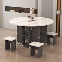 Table à manger pliante en bois pour la maison, mobile, extensible, rectangulaire, minimaliste, moderne, ensemble table et chaises 4 places, petit hôtel