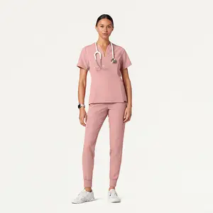 Bestex Custom Scrubs Uniforms Sets Nurse Modieuze Ziekenhuis Joggers Scrubs Sets Vrouwen Uniformen Spandex Jassen Met Rits