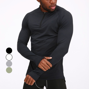 Camiseta de manga larga para gimnasio para hombre, sudadera de manga larga con media cremallera y logotipo personalizado para entrenamiento físico - Product Image 1
