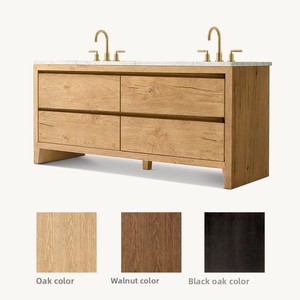Meuble de salle de bain moderne minimaliste en bois <span class=keywords><strong>massif</strong></span> peint, avec double vasque et tiroir - Product Image 1
