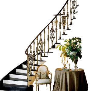 Escalier courbé traditionnel hérité SJ-B036 avec garde-corps en bronze et en aluminium moulé, et rampes métalliques pour villa et hôtel d'époque - Product Image 1