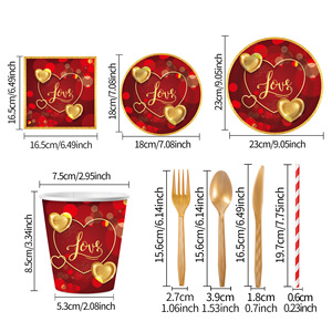 Décoration de fête sur le thème de la Saint-Valentin, vaisselle jetable en carton blanc, assiettes en papier de 7 pouces/9 pouces, gobelets, serviettes, mariage - Product Image 2