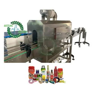 Soft carbonated drink soda juice milk bottle POF PET PVC film 1.2m steam heating sleeve label shrink wrapping oven with conveyor