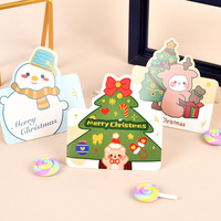 Cartes de vœux de Noël mignonnes en gros, pliables, en forme de dessin animé (Père Noël, Bonhomme de neige, Renne, Arbre), pour les fêtes