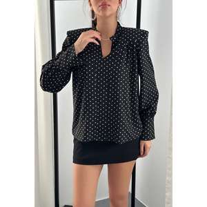 Chemise boutonnée pour femme à pois noirs en tissu popeline, style simple, à porter tous les jours, manches longues - Product Image 2