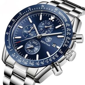 BENYAR 2023 nuevo reloj para hombre correa de acero de lujo resistente al agua relojes de cuarzo azul calendario cronógrafo reloj Masculino 5140 Cu - Product Image 1