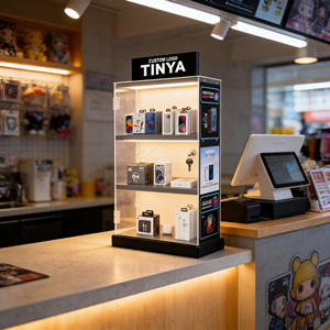 TINYA Espositore Moderno da Tavolo <span class=keywords><strong>in</strong></span> PMMA <span class=keywords><strong>per</strong></span> Accessori Cellulari, Cavi di Ricarica, Adattatori, Espositore con LOGO, Supporto <span class=keywords><strong>in</strong></span> Acrilico <span class=keywords><strong>per</strong></span> Negozi di Elettronica - Product Image 2