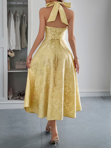 T-0732 Nuovo Arrivo <span class=keywords><strong>Abito</strong></span> Lungo da Donna Sexy con Scollo a V Senza Maniche, Vestito da Festa Aderente con Pieghe a Linea A - Product Image 2