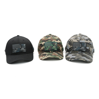 Casquettes de baseball sportives vierges en coton 100% avec logo brodé camouflage, patch tissé et visière incurvée, motif drapeau américain, vente en gros