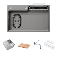 Vbosr Évier de cuisine moderne commercial rectangulaire à cuve unique encastré en acier inoxydable 304 fait main