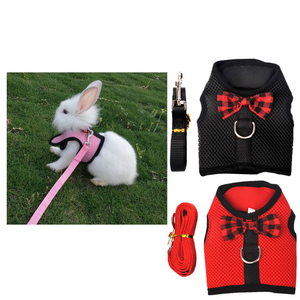 Ensemble laisse et harnais en maille respirante pour lapin, style gilet avec nœud papillon, pour les promenades quotidiennes en extérieur, pour petits lapins - Product Image 1