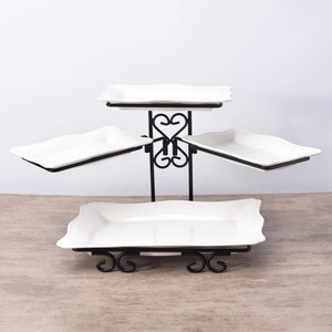 Assiettes en céramique à trois étages, à bord ondulé, en fer forgé, pour fruits et pâtisseries, vente en gros d'usine, personnalisables, très demandées - Product Image 1