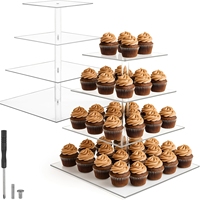 Support à gâteau carré transparent en acrylique, imprimé UV et gravé au laser, support à dessert à étages de qualité supérieure, luxe minimaliste