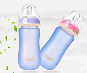 טמפרטורת חום חישה סיליקון צבע שינוי בורוסיליקט זכוכית תינוק תינוק חלב האכלת מזין בקבוק שד חלב בקבוק