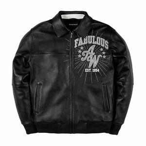 <span class=keywords><strong>Giacca</strong></span> Varsity in <span class=keywords><strong>Pelle</strong></span> <span class=keywords><strong>di</strong></span> Agnello Personalizzata da Uomo per l'Autunno, con Applicazioni <span class=keywords><strong>di</strong></span> Lusso e Ricami, Borchie in Strass, OEM, <span class=keywords><strong>Giacca</strong></span> Bomber in Vera <span class=keywords><strong>Pelle</strong></span> - Product Image 1