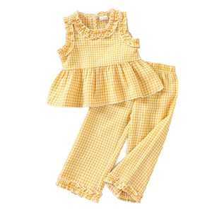 Nouvel ensemble d'été 2025 pour fille : Haut sans manches à carreaux tendance et décontracté + Pantalon – Tenue mignonne - Product Image 5