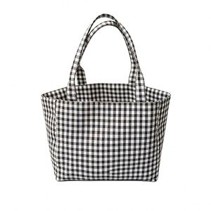 Sac fourre-tout en toile écologique réutilisable à ouverture supérieure, motif à carreaux noir et blanc, grande capacité, pour les courses quotidiennes, logo personnalisé - Product Image 1