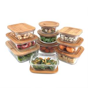 Recipiente de Vidrio para Conservar Alimentos para Picnic con Tapa de Bambú, Caja de Almacenamiento de Alimentos de Vidrio - Product Image 1