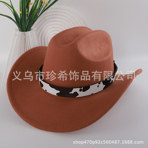 Cowboy <b>Hat</b> With Cow Pattern <b>Band</b> Polyester Fabric Warm Sun Shading Fashion Accessory For Men Women Spring 2025 - Product Image 5