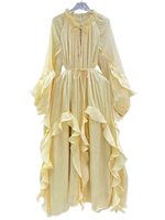 Robe longue élégante et décontractée pour femmes nouvelle robe mi-longue à volants irréguliers ample grande taille respirante pour femmes teinte unie