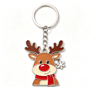 Christmas Reindeer Metal Key Chain Enamel <b>Keyring</b> Scarf Pendant Snowflake <b>Charm</b> Holiday Gift - Product Image 3