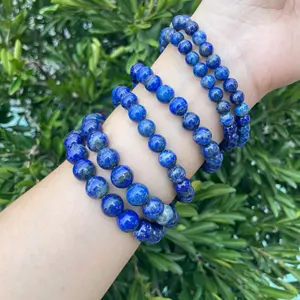 Natuurlijke 4Mm 6Mm 8Mm 10Mm 12Mm Kralen Armband Edelsteen Elastische Armband Voor Vrouwen Mannen custom Lapis Lazuli Armband