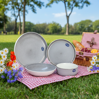 Service de table en grès gris de qualité supérieure |   Vaisselle de luxe, assiettes et bols à glaçure réactive |   Four à micro-ondes écologique et compatible avec les fours à micro-ondes