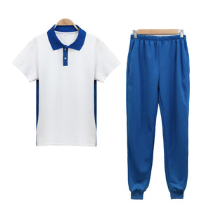 School Uniform White Blue Polo Shirt Long <b>Pants</b> Set For High School Students Summer Wear Unisex - Product Image 4