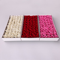 50 pièces/boîte, vente en gros à bas prix, décoration de mariage, cadeau pour femmes, savon à deux couches, fleur artificielle, tête de rose
