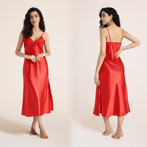 Wholesale Women Plus Size Sleeveless Collarless Spaghetti Strap Full Length <strong>Maxi</strong> Silky Woven Solid Pajama Nightgown <strong>Nightdress</strong> - Product Image 6