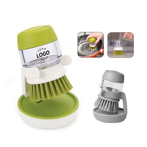 Brosse de nettoyage à pression avec logo personnalisé, très vendue, pour vaisselle, cuisine, avec distributeur de savon intégré - Product Image 2