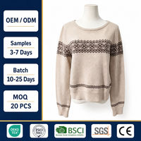 Pull-over décontracté personnalisé pour femme, col rond, jacquard, en peluche, tricot Fair Isle, poignets côtelés, automne-hiver