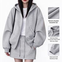 Ensemble de survêtement gris haut de gamme pour femme, jupe et pull, décontracté, printemps et automne
